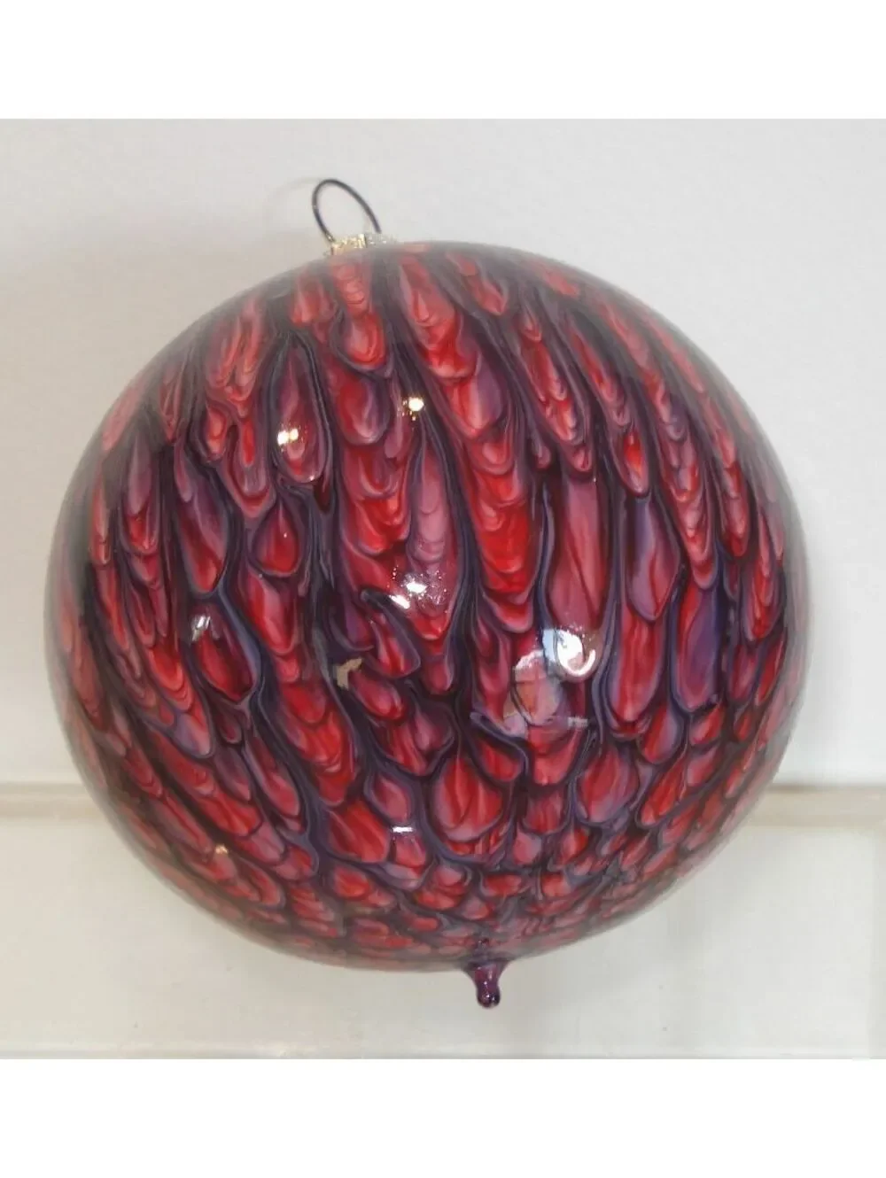 VTG W. Germany Hand Blown Glass Blue, Pink & White Swirl Christmas Ornament Bulb